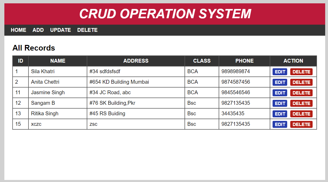 Crud Operation System In PHP with Source Code_CodeProjectz