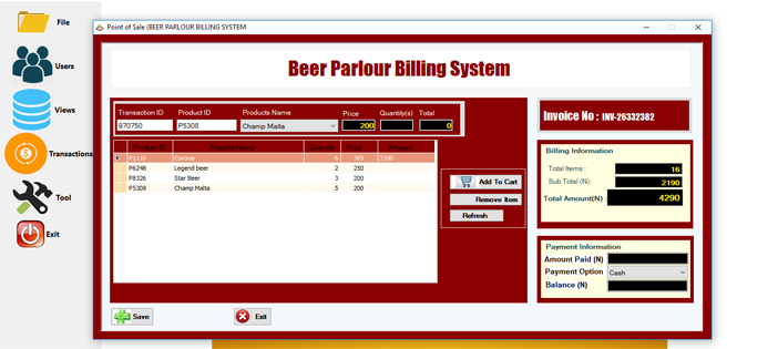 Beer Parlour Billing System In VB.NET With Source Code_feature image
