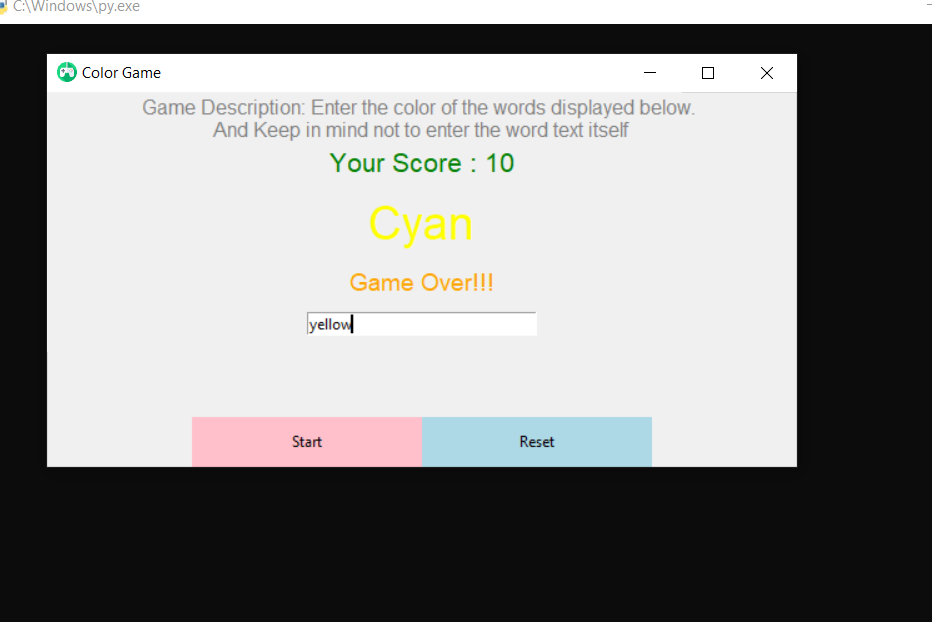 Color Game In GUI Python With Source Code