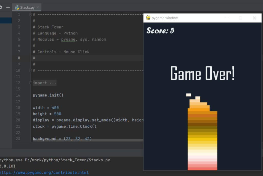 Stack Tower In Python With Source Code_CodeProjectz