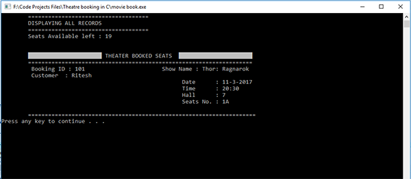Theater Seat Booking System In C Programming With Source Code